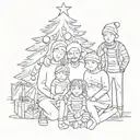 a family posing in front of a christmas tree tattoo design idea