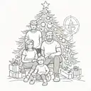 a family posing in front of a christmas tree tattoo design idea