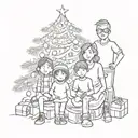 a family posing in front of a christmas tree tattoo design idea
