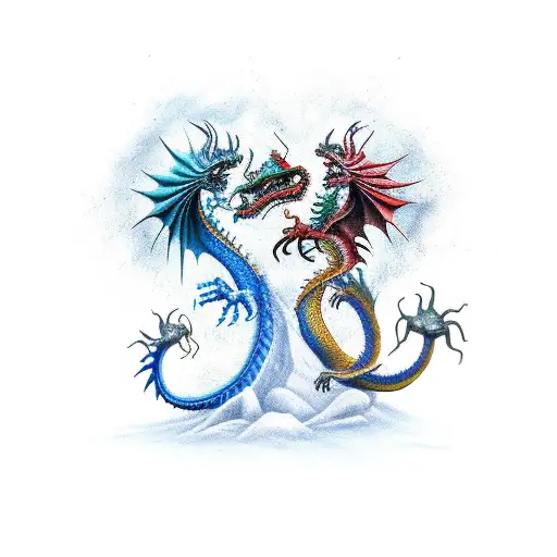 Dragon fights with scorpion tattoo design idea