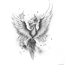 A dotwork phoenix surrounded by shattered mirrors, symbolizing resilience and growth through self-reflection tattoo design idea