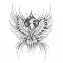 A dotwork phoenix surrounded by shattered mirrors, symbolizing resilience and growth through self-reflection tattoo design idea