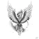 A dotwork phoenix surrounded by shattered mirrors, symbolizing resilience and growth through self-reflection tattoo design idea