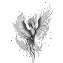 A dotwork phoenix surrounded by shattered mirrors, symbolizing resilience and growth through self-reflection tattoo design idea