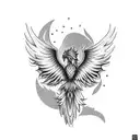 A dotwork phoenix surrounded by shattered mirrors, symbolizing resilience and growth through self-reflection tattoo design idea