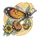 dragonfly, butterfly, feather, music note, sun rays beaming tattoo design idea