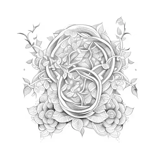 A detailed illustration of a guitar intertwined with blooming vines tattoo design idea