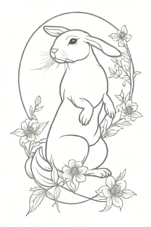 French lop bunny standing on two legs with  halo and flowers around it  tattoo design idea