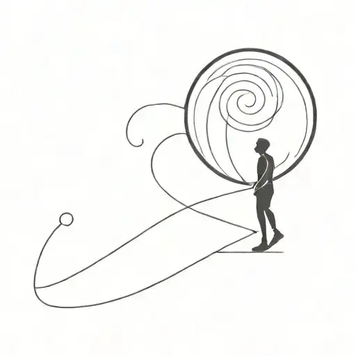 2D simple line design of person walking on a curve that becomes a sphere tattoo design idea