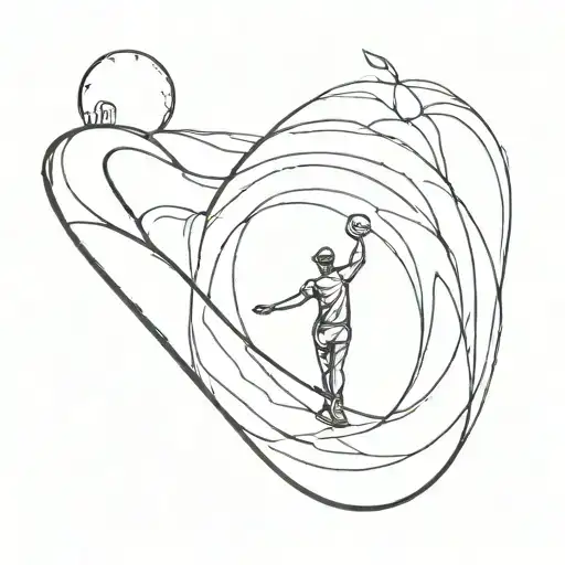 person walking on a curve that becomes a sphere tattoo design idea