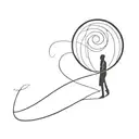 2D simple line design of person walking on a curve that becomes a sphere tattoo design idea
