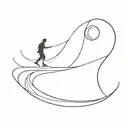 2D simple line design of person walking on a curve that becomes a sphere tattoo design idea
