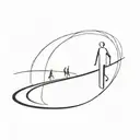 2D simple line design of person walking on a curve that becomes a sphere tattoo design idea