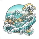 ocean waves, mountains rising Phoenix tattoo design idea