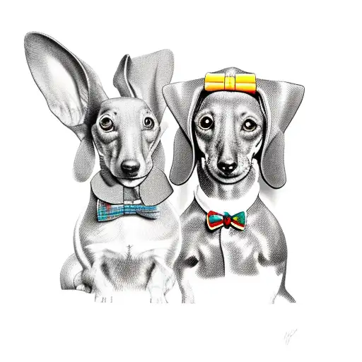 dachshund and rabbit sitting next to eachother  tattoo design idea