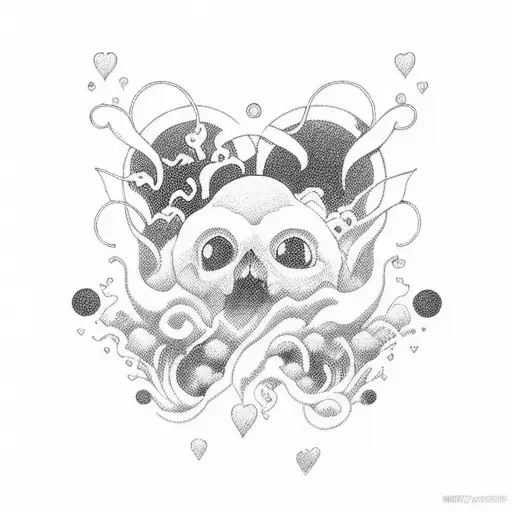 Yuta Okkotsu surrounded by floating hearts tattoo design idea
