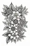 violet, daffiodil, rose, water lily, aster, holly, and hawthorne flowers  tattoo design idea