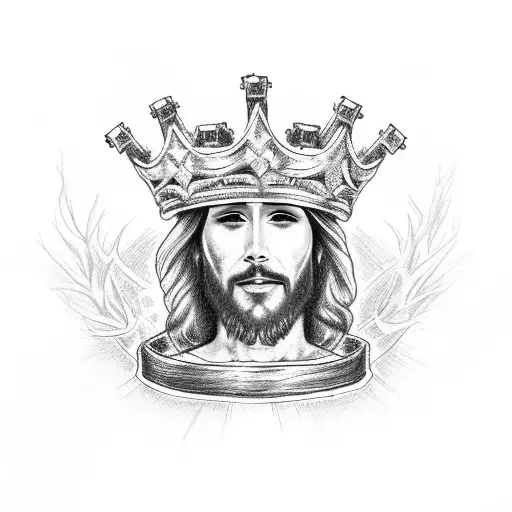 Dotwork "Forearm "jesus Is King" Inside A Crown" Tattoo Idea BlackInk AI