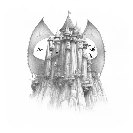 bats castle  tattoo design idea