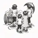 big brother walking with her two little sisters holding hands tattoo design idea