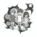 big brother walking with her two little sisters holding hands tattoo design idea