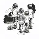 big brother walking with her two little sisters holding hands tattoo design idea