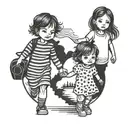 big brother walking with her two little sisters holding hands tattoo design idea