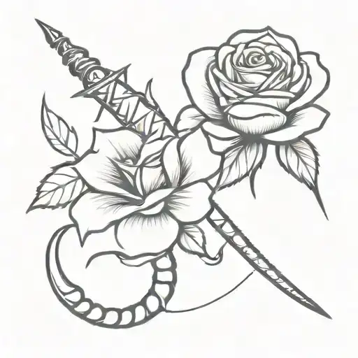 scorpion and dagger with rose tattoo design idea