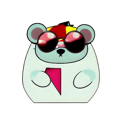 cool bear in sunglasses, on the background of glitches, cartoon design tattoo design idea