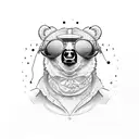 cool bear in sunglasses, on the background of glitches, cartoon design tattoo design idea