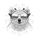 cool bear in sunglasses, on the background of glitches, cartoon design tattoo design idea