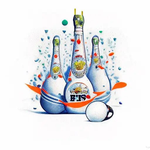 bowl of soup spilling out letters "BFS" in foregroundwith a bowling pin and the texas state flower behind it tattoo design idea