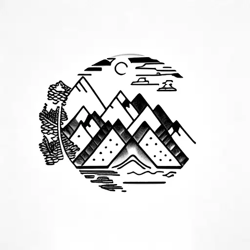 rear view mirror with mountains tattoo design idea