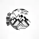 rear view mirror with mountains tattoo design idea