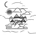 rear view mirror with mountains tattoo design idea