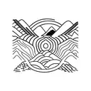 rear view mirror with mountains tattoo design idea