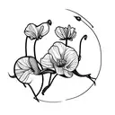 honeysuckle, poppy, narcissus, carnation, sweet pea on a vine with leaves tattoo design idea