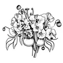 honeysuckle, poppy, narcissus, carnation, sweet pea on a vine with leaves tattoo design idea