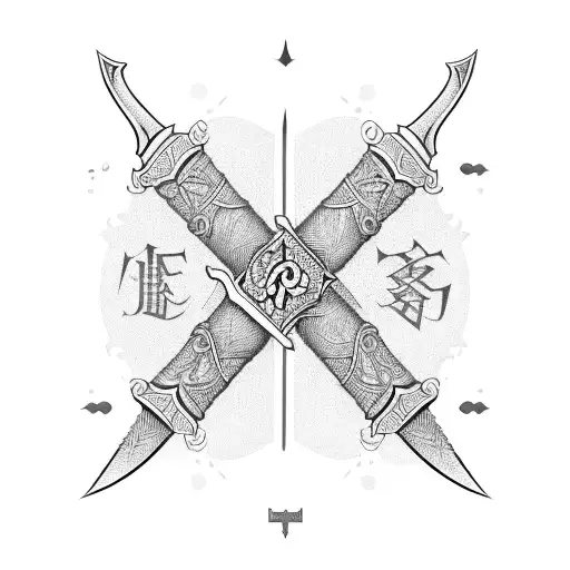 An intricately designed sword with a meaningful phrase vertically written alongside it tattoo design idea