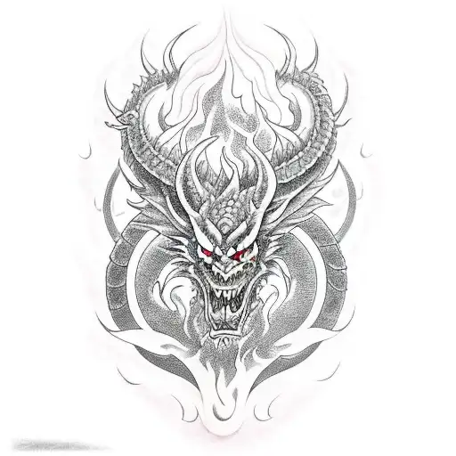 devil aries fire dragon  tattoo design idea