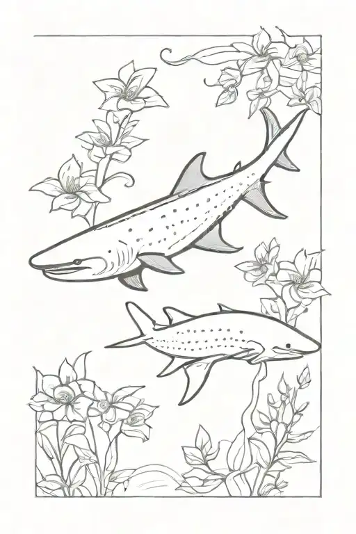 whale shark with flowers tattoo design idea