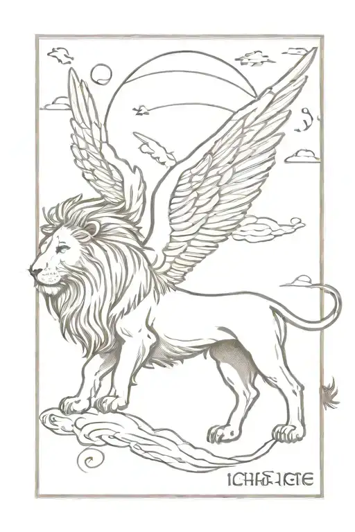 lion of Judah and Icarus falling angel with words "ichgo ichie" tattoo design idea