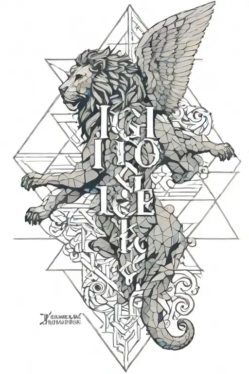 lion of Judah and Icarus falling angel with words "ichgo ichie" tattoo design idea