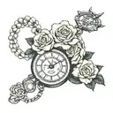 roses pearl necklace stop watch tattoo design idea