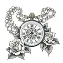 roses pearl necklace stop watch tattoo design idea