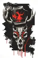 Black stencil deer skull with a cowboy hat draped on one antler tattoo design idea