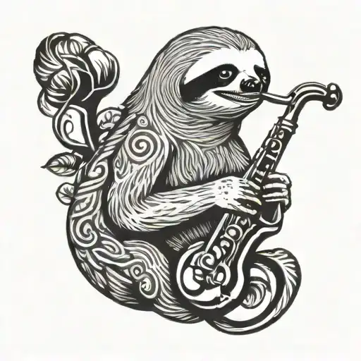 sloth playing saxophone tattoo design idea