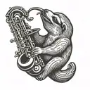 sloth playing saxophone tattoo design idea