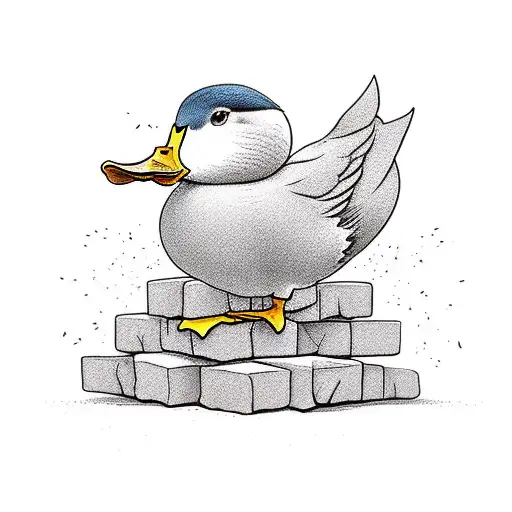  duck standing on a big  stack of bricks tattoo design idea