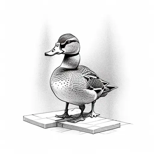 mallard duck standing on stack of bricks tattoo design idea